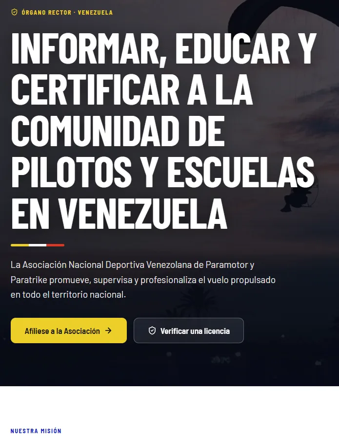 ANDVPT homepage, Venezuelan paramotor and paratrike association